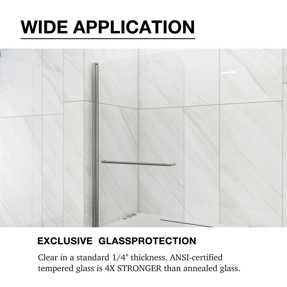 34" W x 58" H Pivot Tub Door, Clear Tempered Glass, Chrome