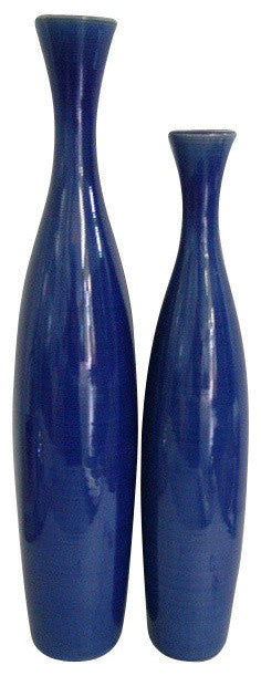 Howard Elliott Cobalt Blue Glaze Ceramic Vases, 2-Piece Set