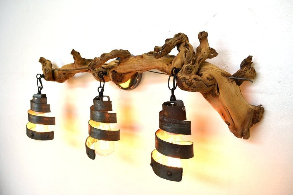 Grapevine and Wine Barrel Ring Vanity Light - Arneis - made from CA wine barrels