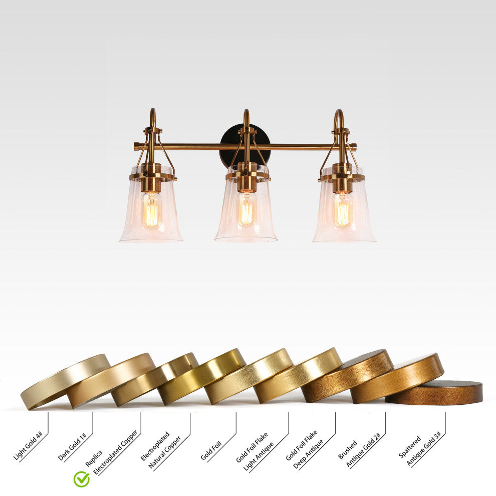 LNC Polished Gold Modern Seeded-Glass Wall Sconce, 3 Lights