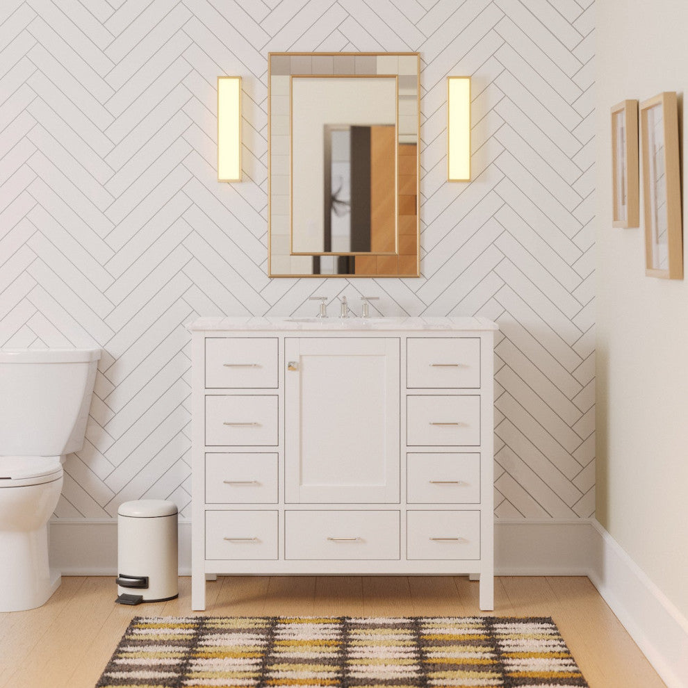 Horizon 42" Bathroom Vanity, White, Engineered Carrara