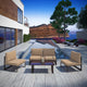 Modern Urban Contemporary Outdoor Patio Sectional Sofa, Mocha Fabric, Set of 5