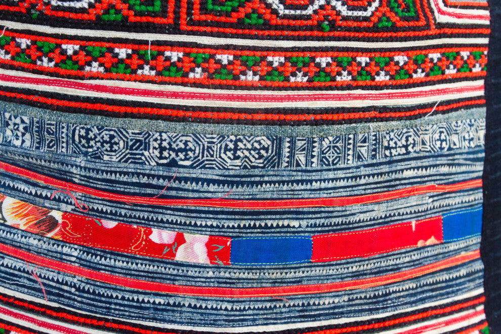 Large Antique Hmong Floral Pillow