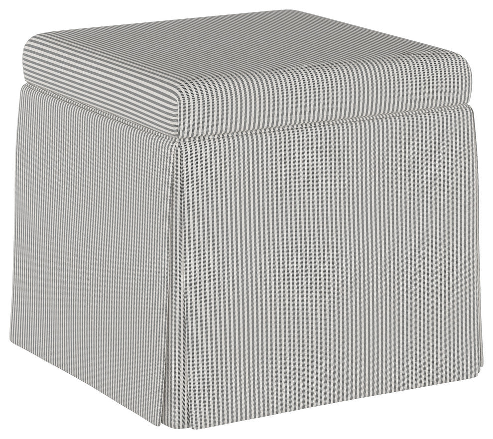 Ivy Skirted Storage Ottoman, Oxford Stripe Charcoal