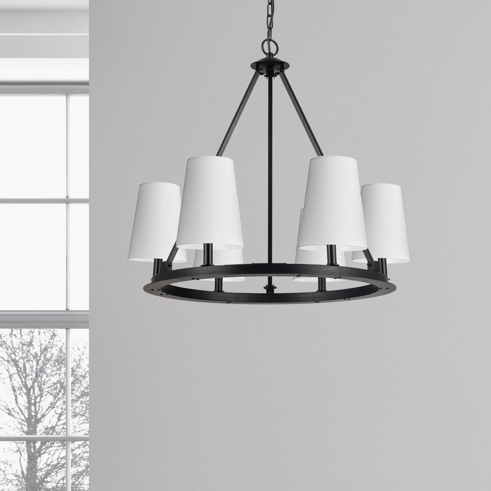 Colby Transitional 6 Light Matte Black White Metal Chandelier