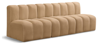 Arc Velvet Upholstered 3-Pc. Modular Sofa, Camel