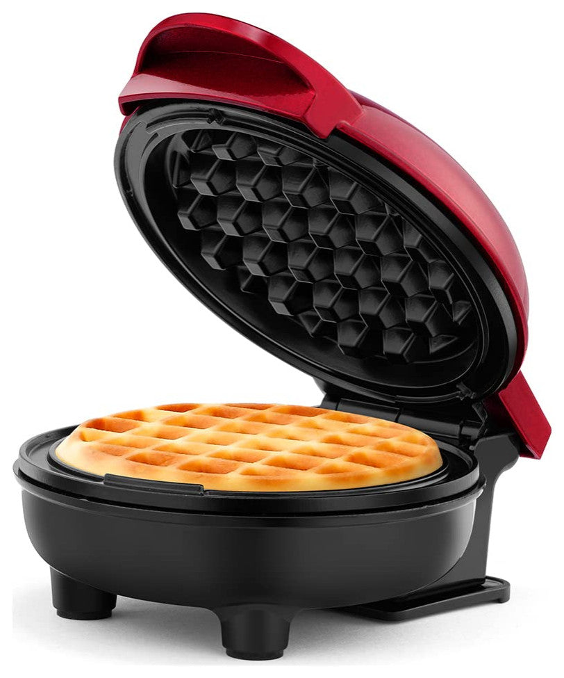 Personal Non-Stick Waffle Maker, Black, 4-inch Waffles in Minutes., Metallic Red