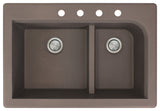 Radius 33" silQ Granite Double Bowl Kitchen Sink with 4 Holes in Espresso