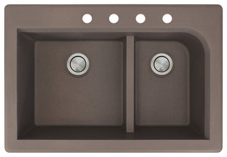 Radius 33" silQ Granite Double Bowl Kitchen Sink with 4 Holes in Espresso