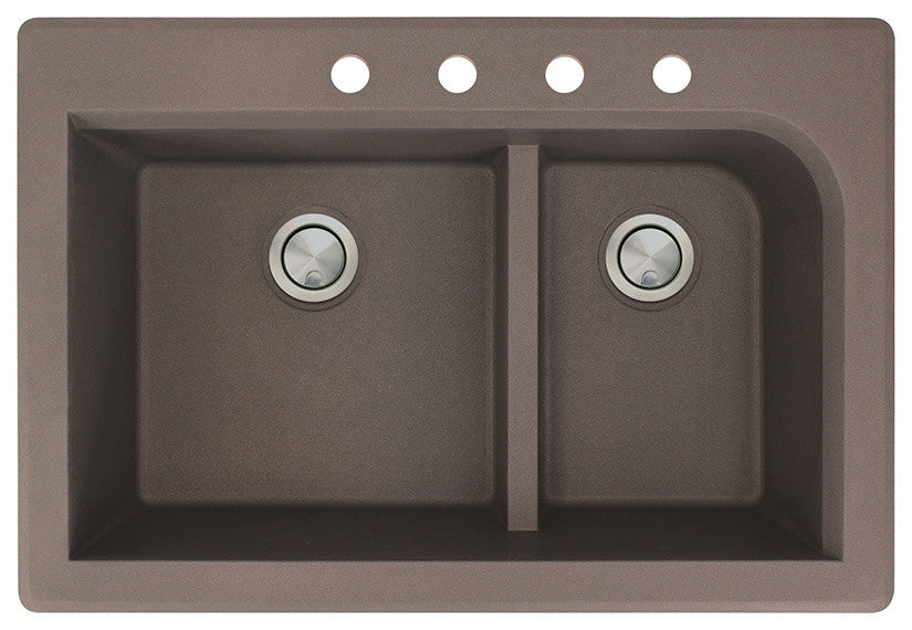 Radius 33" silQ Granite Double Bowl Kitchen Sink with 4 Holes in Espresso