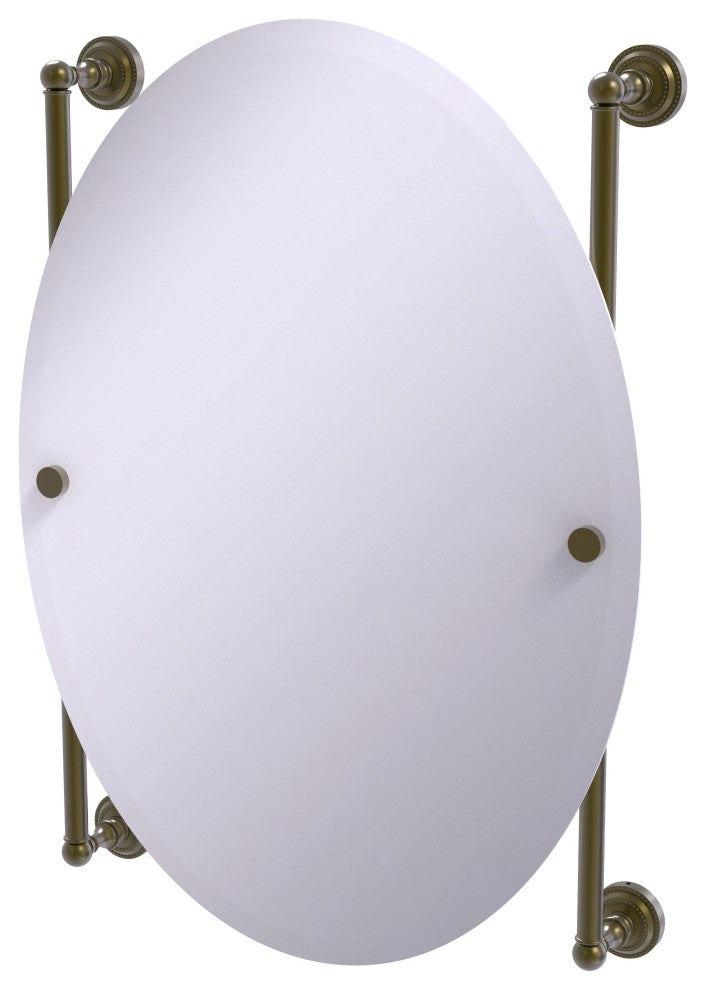 Dottingham Oval Frameless Rail Mounted Mirror, Antique Brass