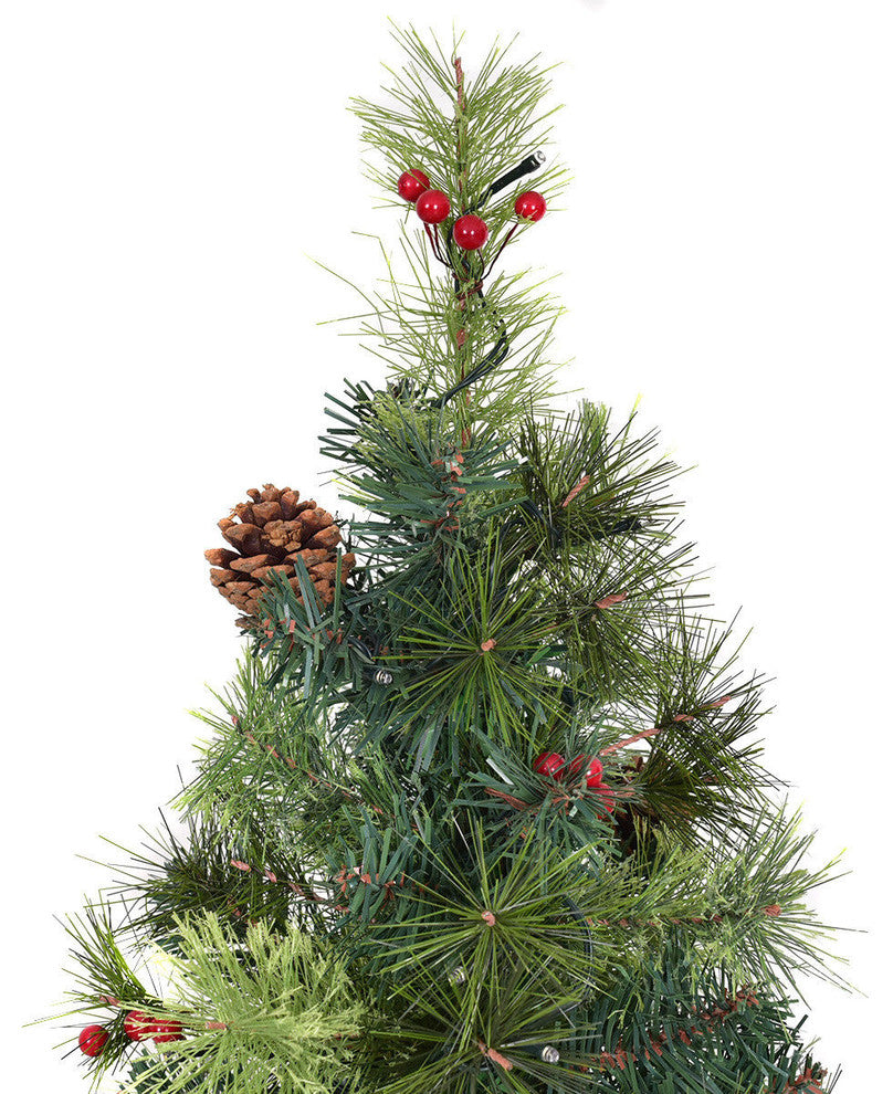 Costway 5FT Pre-Lit Christmas Tree w/ 100 LED Lights Red Berries Pine Cones