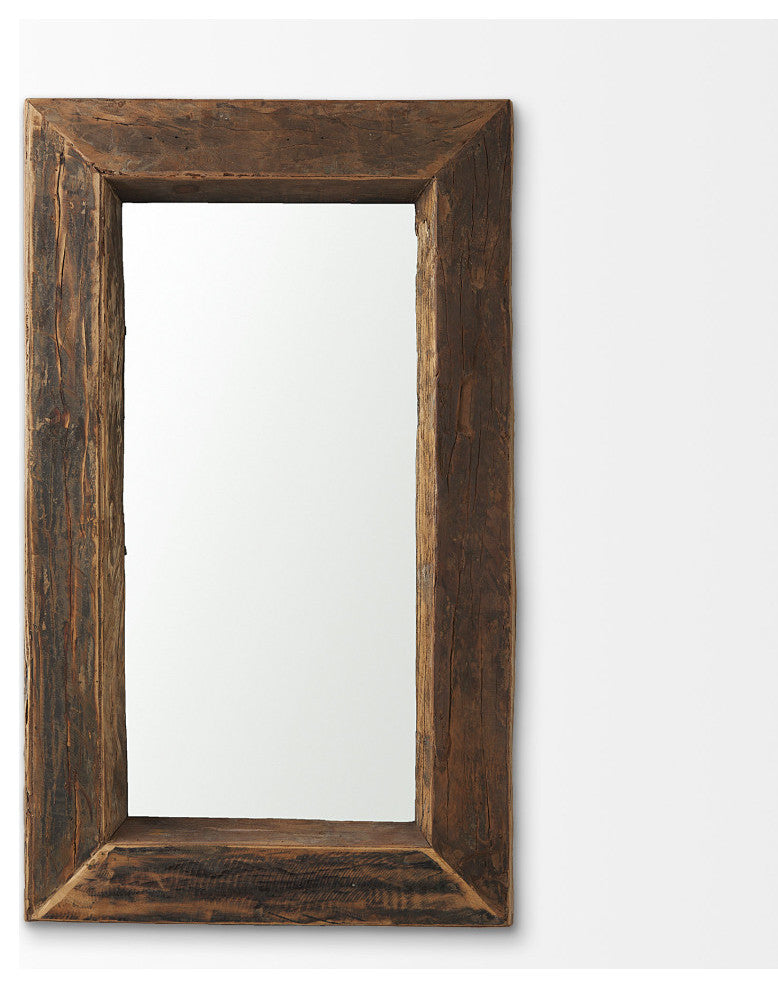 Gerome Brown Solid Wood Frame Rectangular Wall Mirror, 48" x 28"