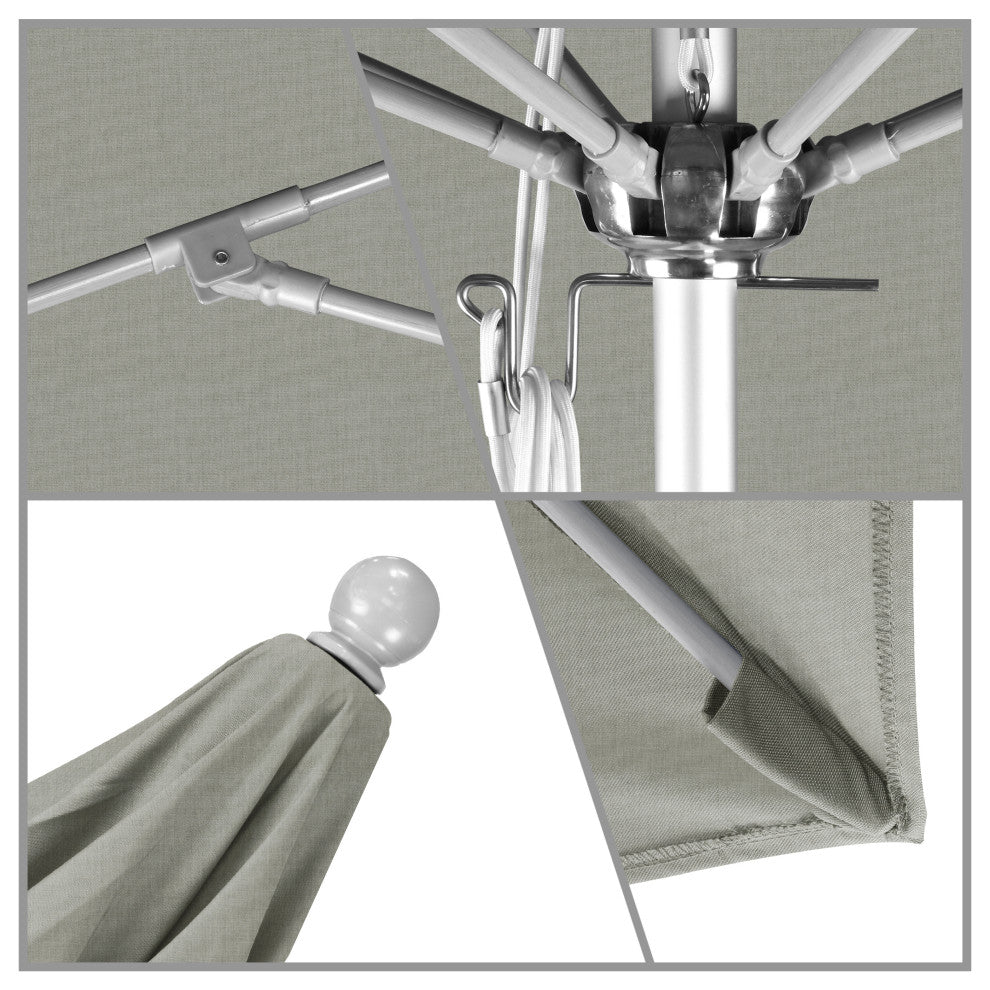 7.5' Silver Push Lift Aluminum Umbrella, Sunbrella, Spectrum Dove