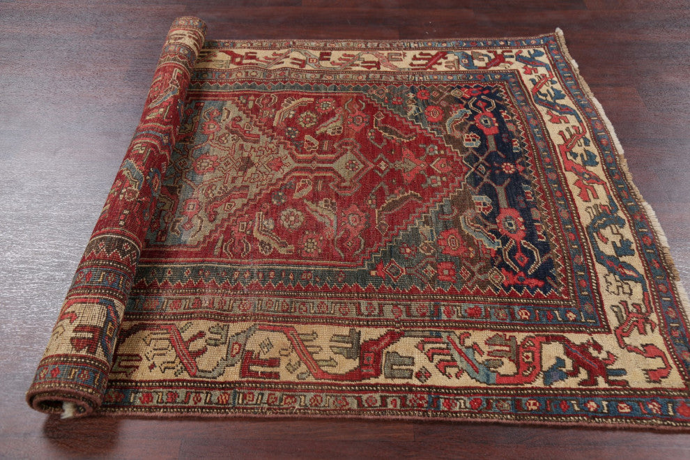 Consigned, Hand-Knotted Antique Oriental Traditional Persian Area Rug, Red, 4x6