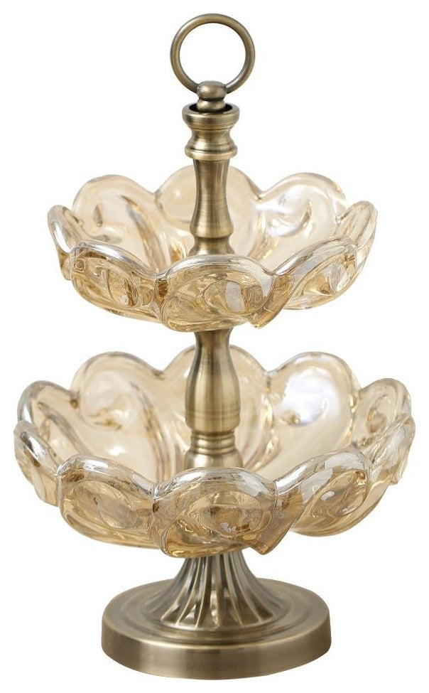 Matashi 2-Tiered Vintage High Quality Champagne Colored Glass Candy Dish