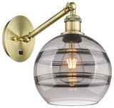 Ballston-Rochester 1-Light 8" Sconce, Up/Down Arm, Antique Brass, Light Smoke