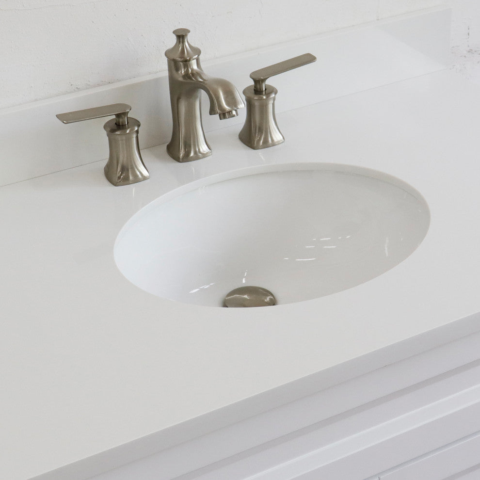 37" Single Sink Vanity, White Finish With White Engineered Stone Top