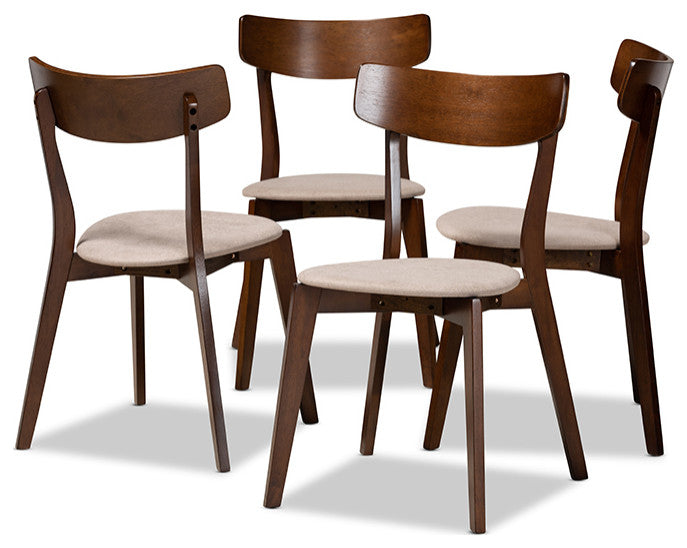 Light Beige Fabric Upholstered and Walnut Brown Wood 4-Piece Dining Chair Set