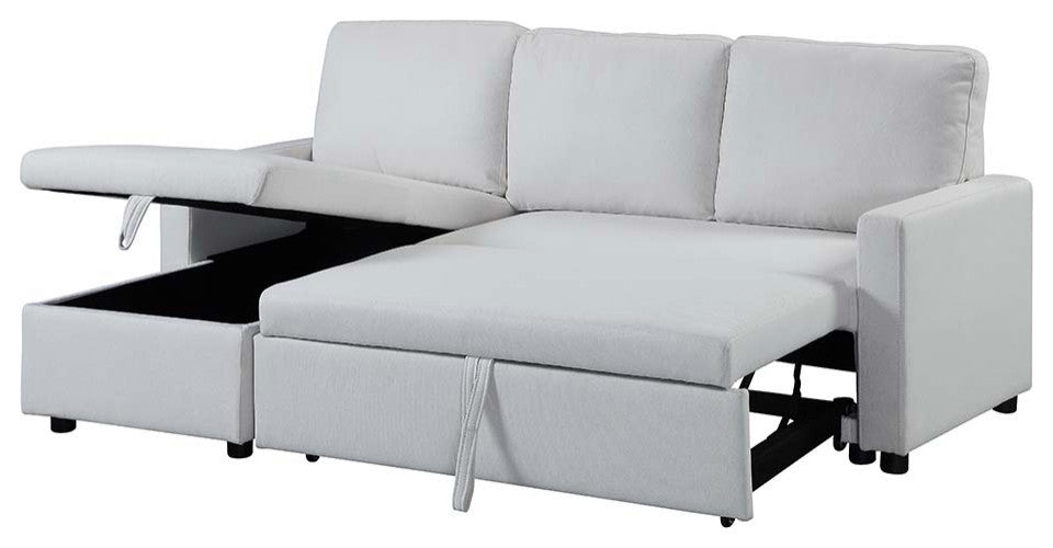 Acme Hiltons Sleeper Sectional Sofa With Storage White Fabric