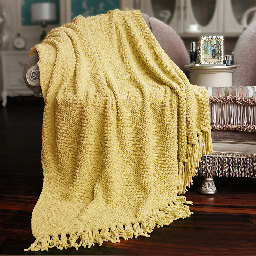 Tweed Knitted Throw Blanket, Jojoba Yellow, 60"x80"