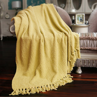 Tweed Knitted Throw Blanket, Jojoba Yellow, 60"x80"