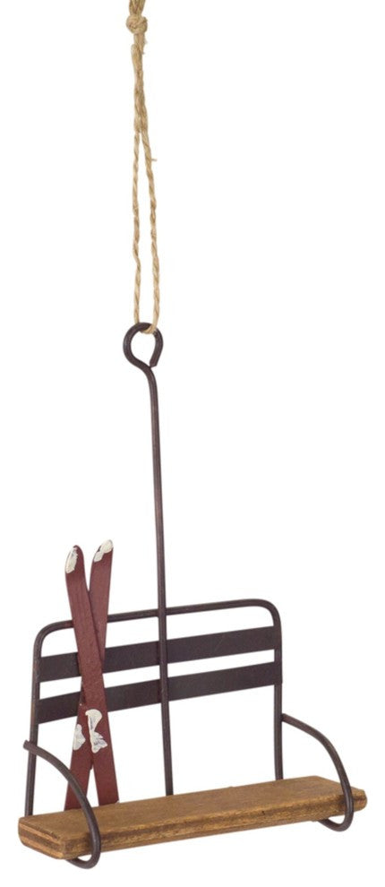 Ski Chair Lift Ornament, Set of 12, 5.25"H Wood/Metal