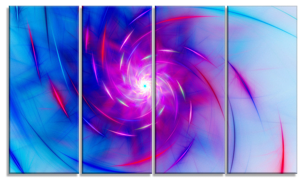 Turquoise Whirlpool Fractal Spirals, Abstract Art on Canvas, 48"x28", 4 Panels