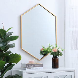 Metal Frame Hexagon Mirror 24", Brass