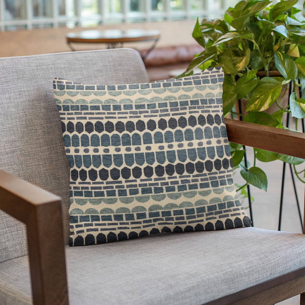 Plutus Blue Harmony Border Luxury Throw Pillow, 12"x20"