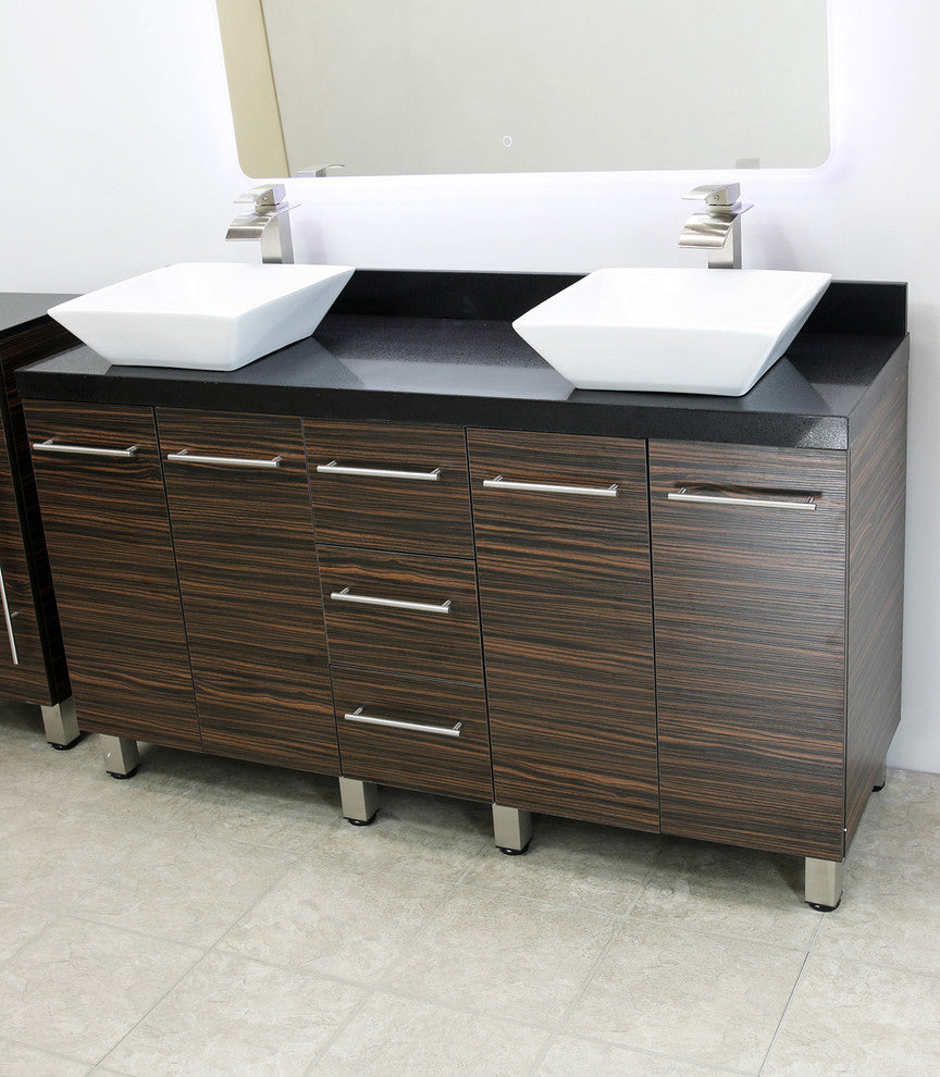 Windbay 60" Free Standing Double Vanity, Ebony, Black Stone Thick Countertop