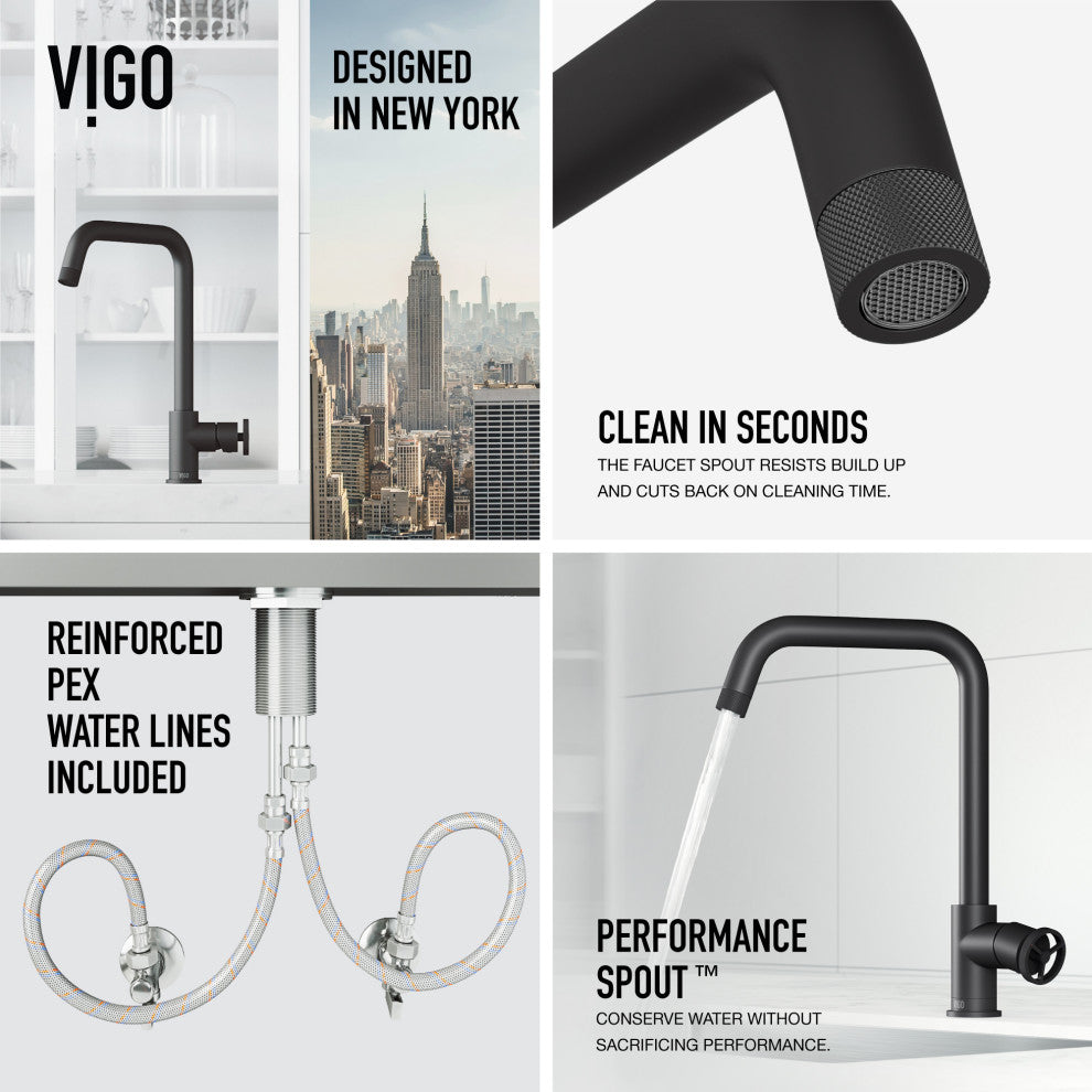 VIGO Cass Industrial 14" H Single Handle Kitchen Bar Faucet, Matte Black