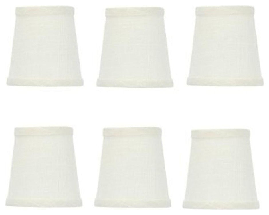 Retro Drum 4" Clip-on Chandelier Lampshades, White Linen, Set of 6