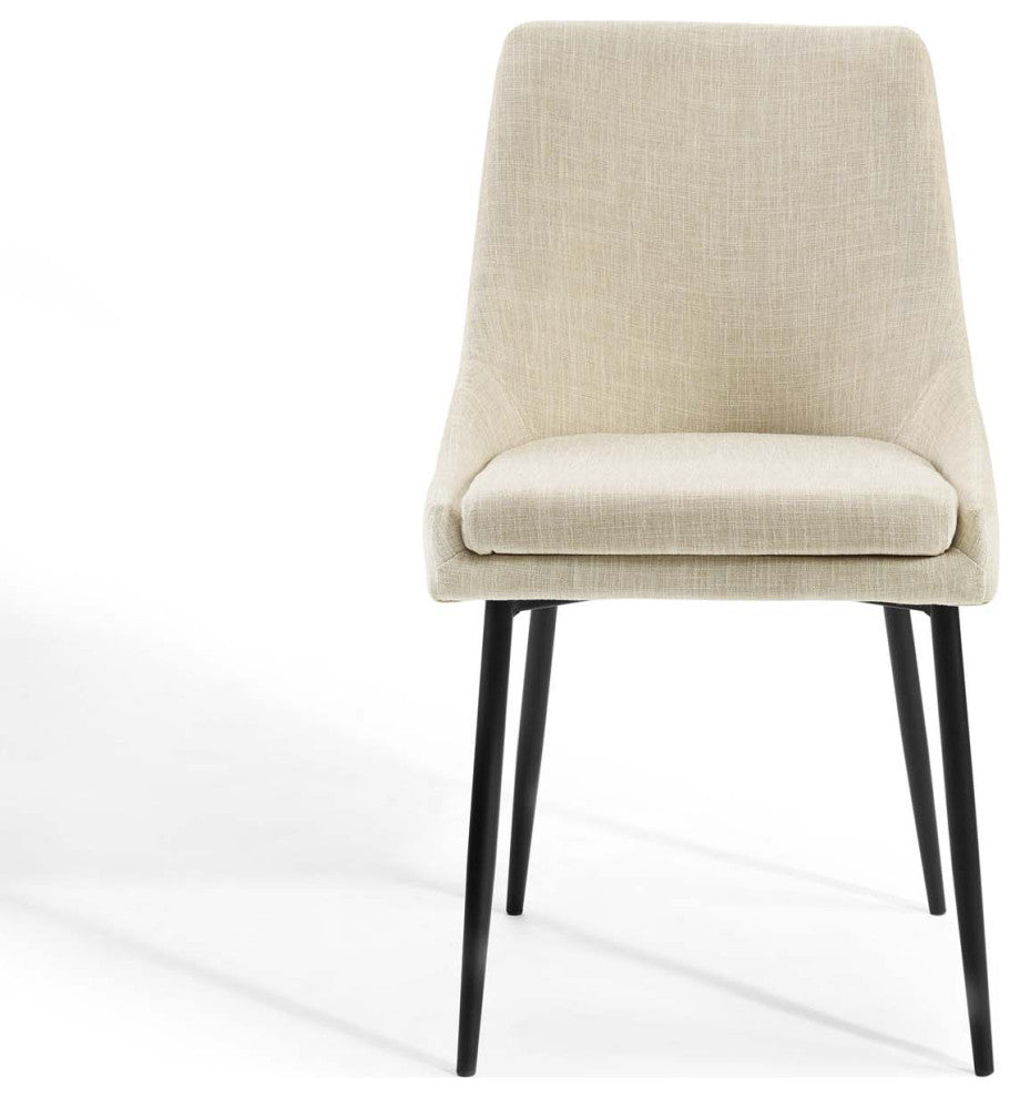 Side Dining Chair, Set of 2, Fabric, Metal, Black Beige, Cafe Bistro Restaurant