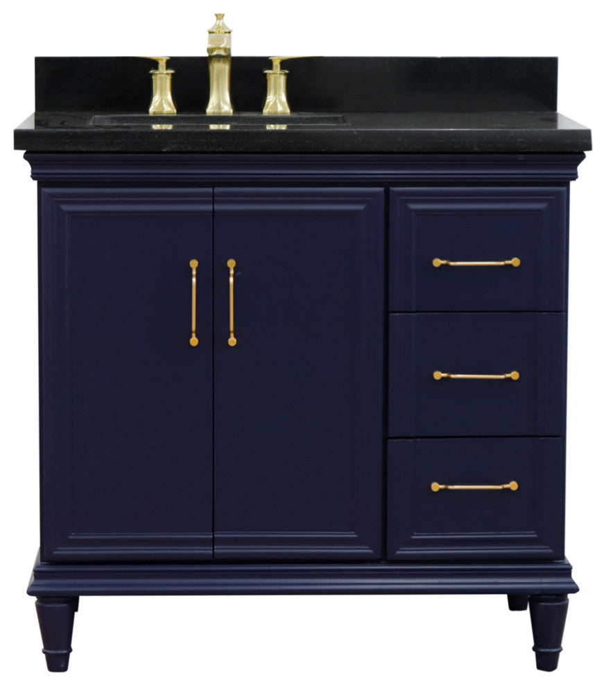 37" Single Vanity, Blue Finish With Black Galaxy