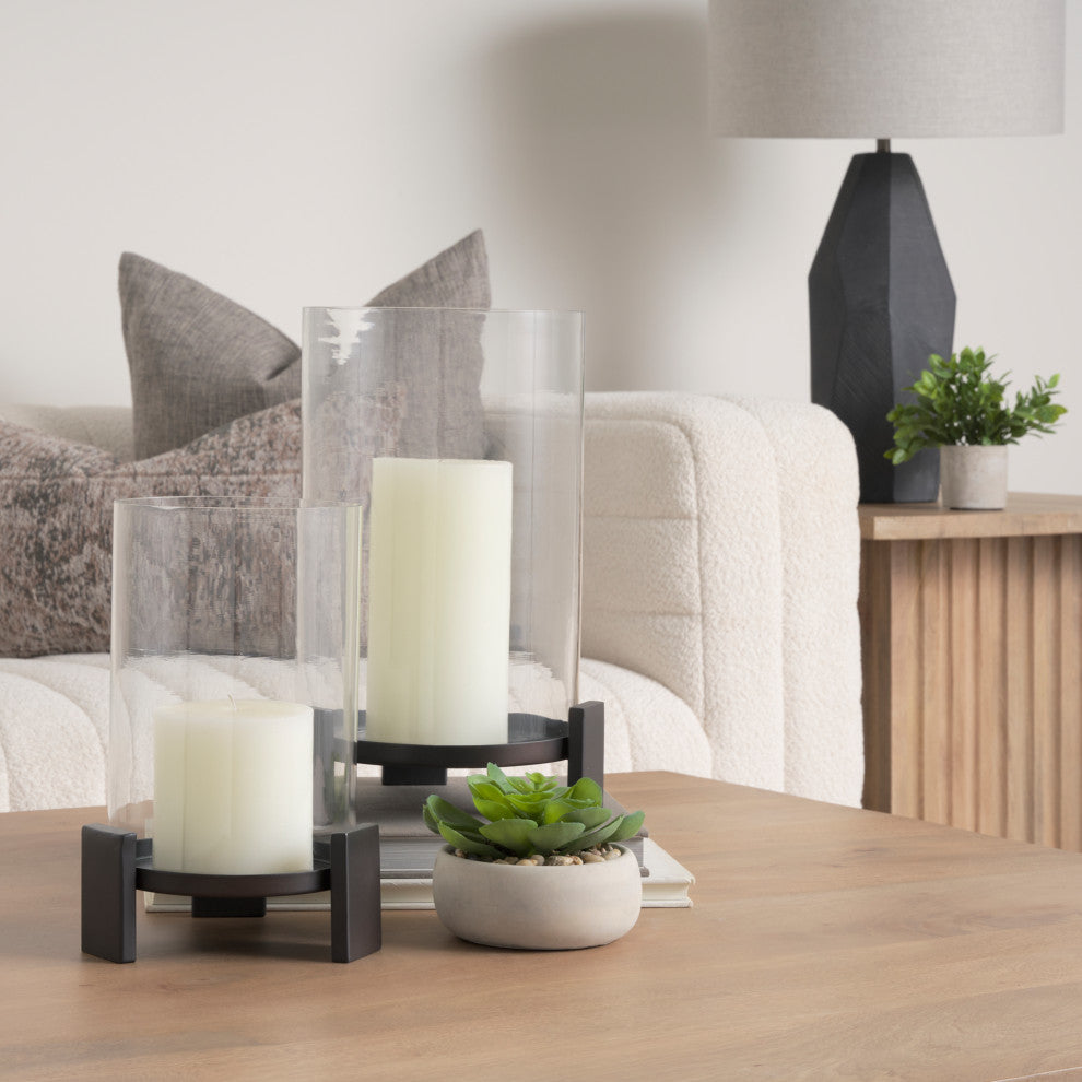 Price Small Matte Black Metal With Glass Hurricane Candle Holder