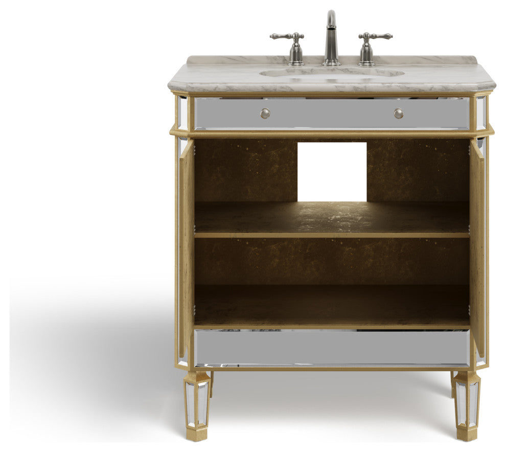 The Calista Bathroom Vanity, Gold, 32", Single Sink, Freestanding