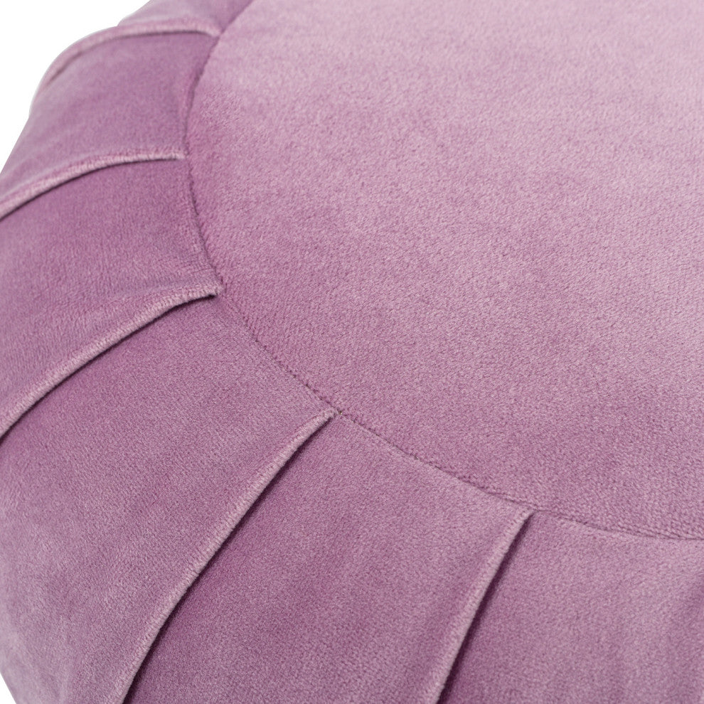 Pouffe 13" Velvet Round Pleated Accent Throw Pillow, Lavender