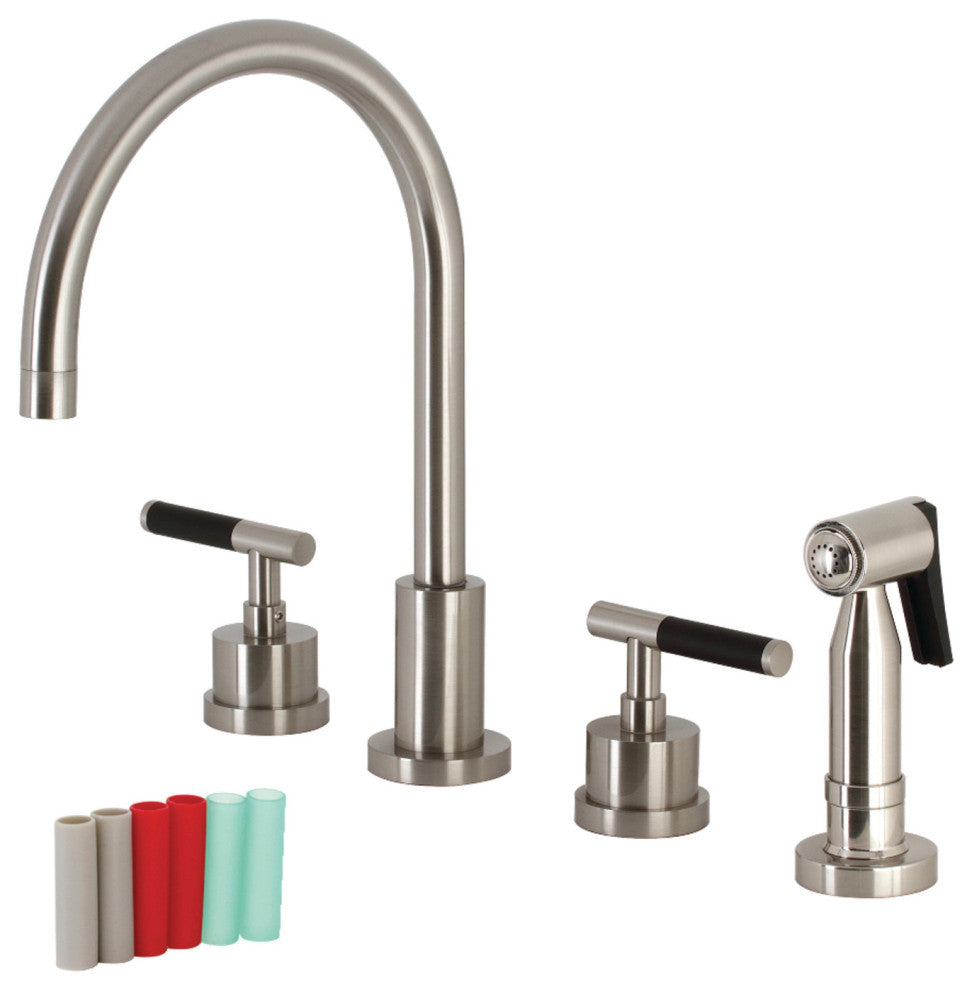 KS8728CKLBS Kaiser Widespread Kitchen Faucet With Brass Sprayer, Brushed Nickel
