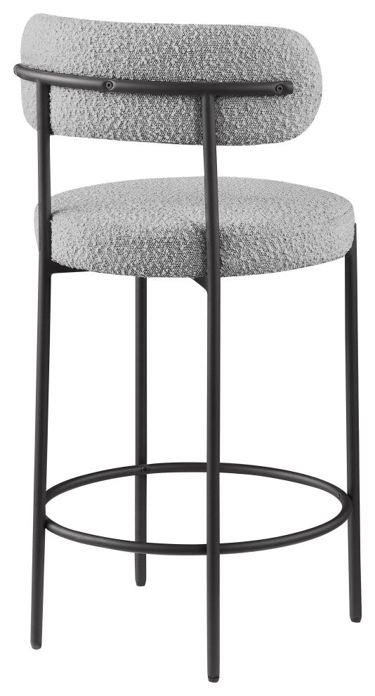 Beacon Upholstered Stool, Set of 2, Grey, Matte Black Finish, Boucle Fabric