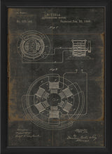 Tesla Alternating Motor Patent on Black Framed Print, Small