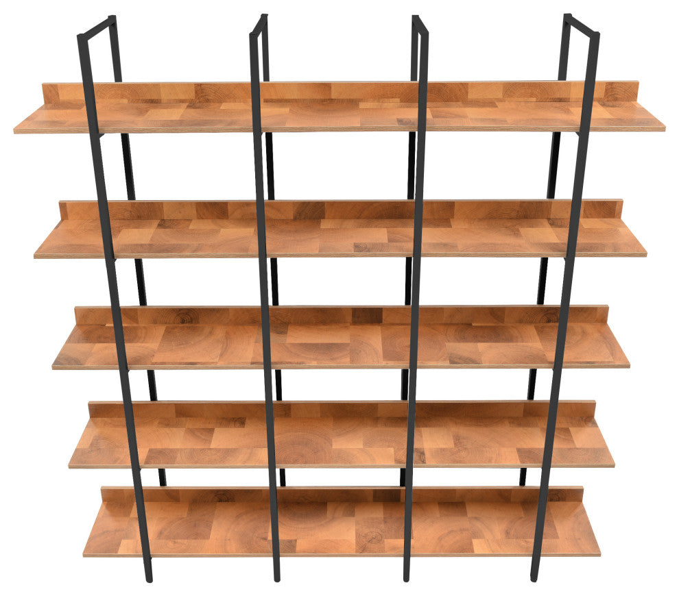 TATEUS Bookcase Home Office Bookshelf, Vintage Industrial Style Shelf 5 tier, Black/Brown
