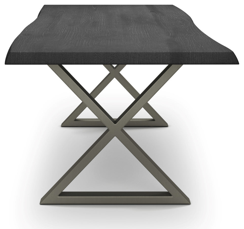 Brooks Dining Table, Ebonized, Pewter, 40"x116",X-Base
