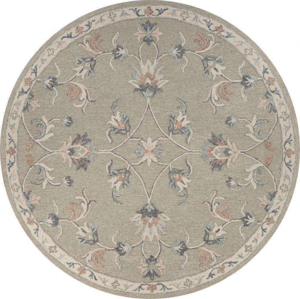 5" Round Sage and Cream Filigree Area Rug