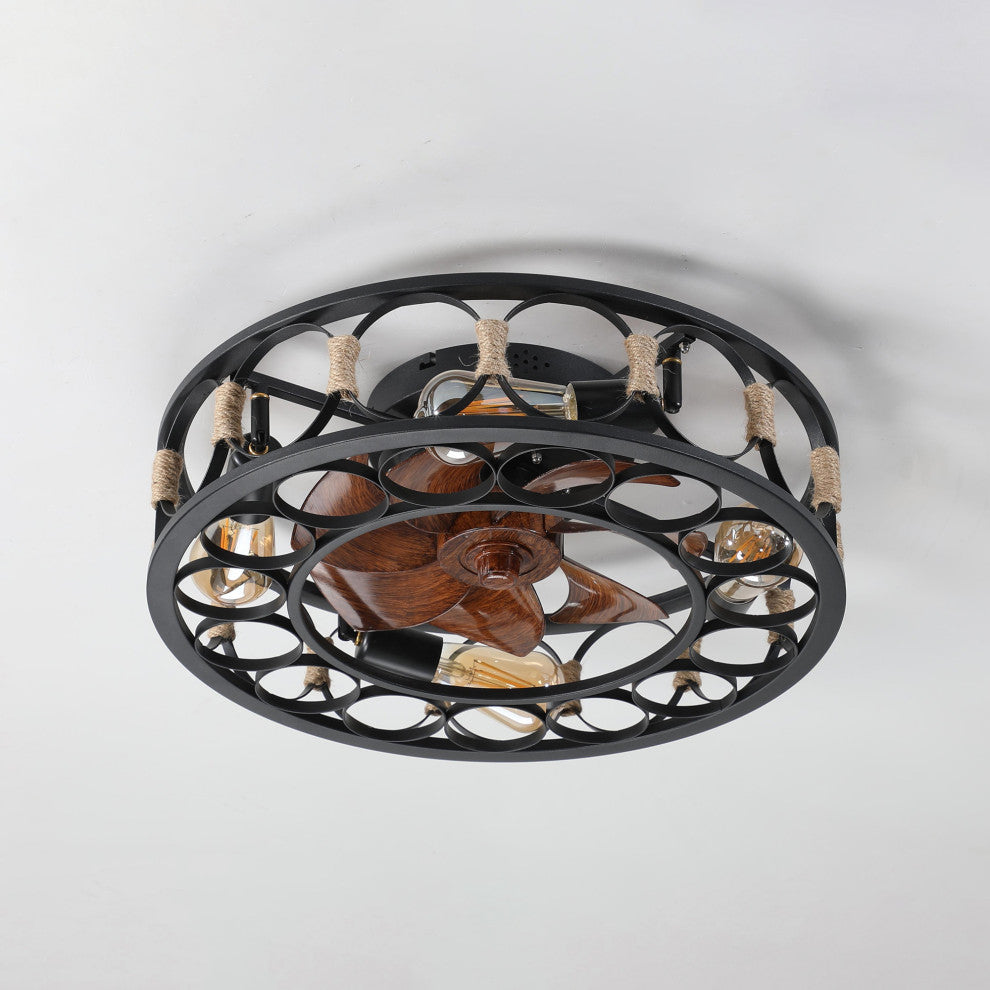 20 in. W x 6 in. H Iron Ceiling Fan in Black with LED Lights