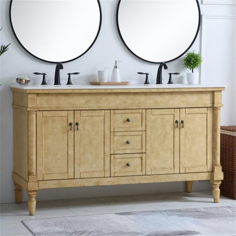 Elegant Decor Lexington 60" Double Marble Top Bathroom Vanity in Antique Beige