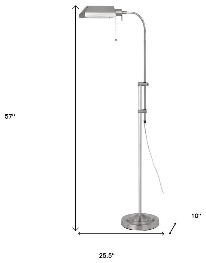 57" Nickel Adjustable Traditional Shaped Floor Lamp With Nickel Square Shade