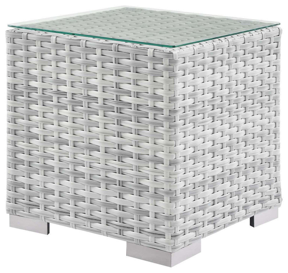 Lounge Side Table, Square, Rattan, Wicker, Gray, Modern, Outdoor Patio Cafe