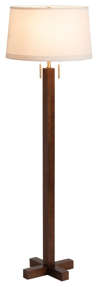 Swiss Cross Floor Lamp -Dark Walnut Wood Finish, Weather Brass, White Line Shade