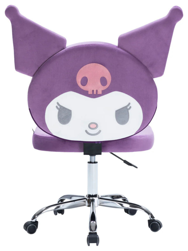 Kuromi Armless Swivel Cute Makeup Vanity Chair with Adjustable Height, Lilac
